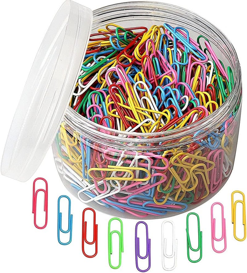 SUMAJU 500 PCS Colored Paper Clips, Medium 33 mm/1.3Inch Assorted Paperclips Vinyl Coated Clips for Office School Personal (1.3Inch) - Image 1